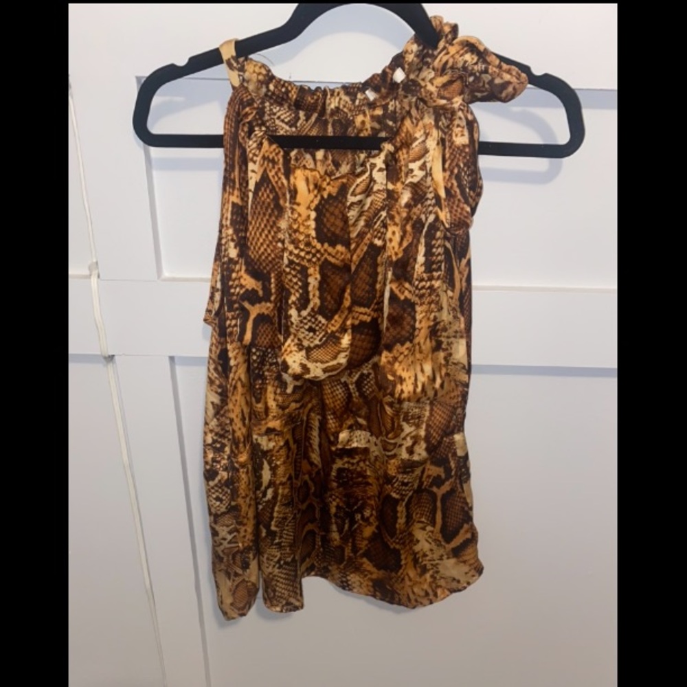 Y2k Snakeskin Satin Ruffle Blouse - image 1